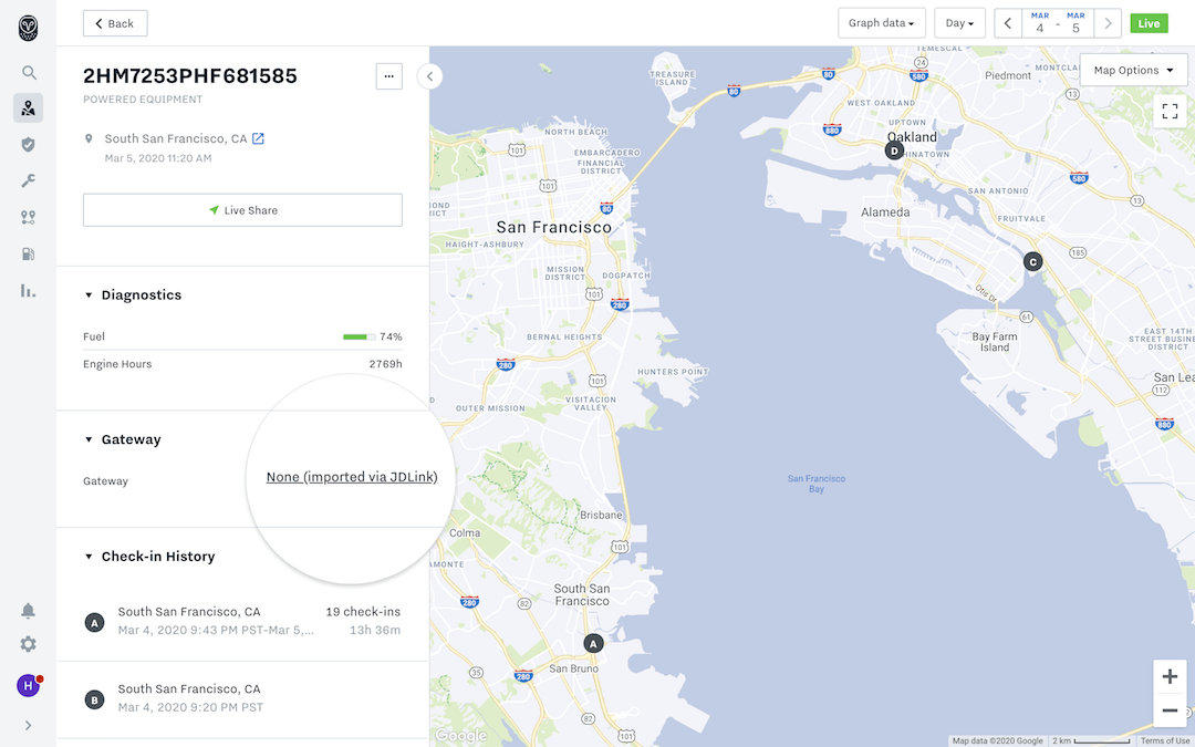 Samsara Dashboard for Heavy Equipment with JDLink integration