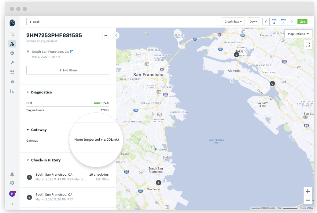 Samsara Dashboard for Heavy Equipment with JDLink integration
