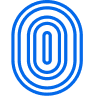 Blue concentric oval lines forming a fingerprint or thumbprint pattern in a minimalist design.