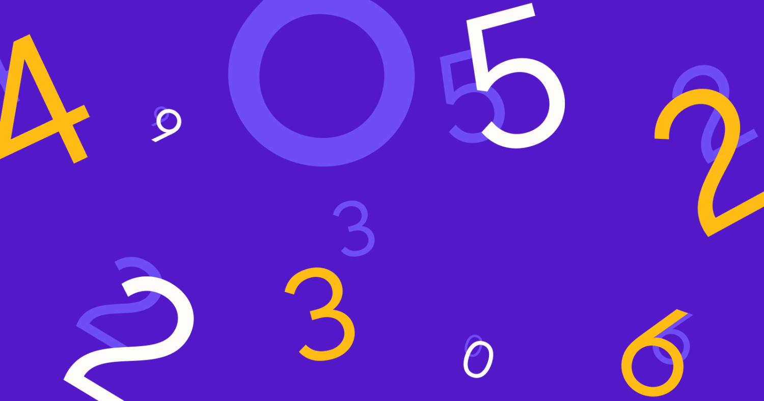 Purple Image with Floating White and Orange Numbers Within