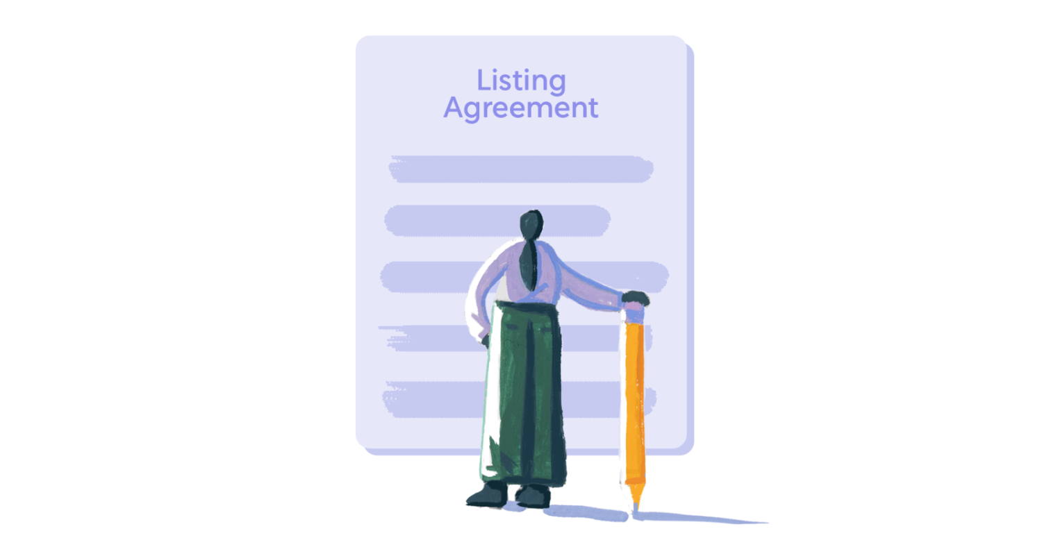 Illustration of listing agreement with person holding pencil