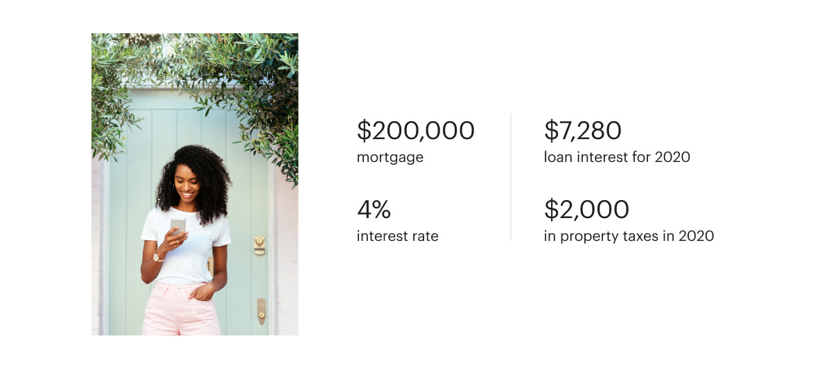 Image of Woman Looking at Her Phone and an Example Scenario of How to Calculate Mortgage