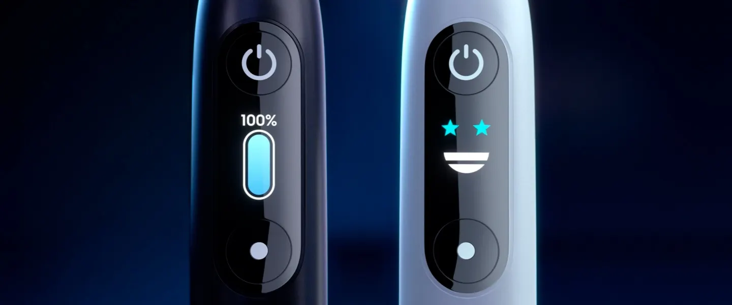 Bilde av en kvinne som holder en elektrisk Oral B iO-tannbørste