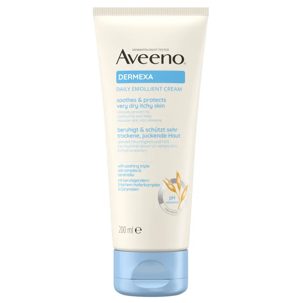 Aveeno® Dermexa Emolienčný telový krém, bez parfumov, 200 ml, na veľmi suchú, svrbiacu pokožku so sklonom k ekzému