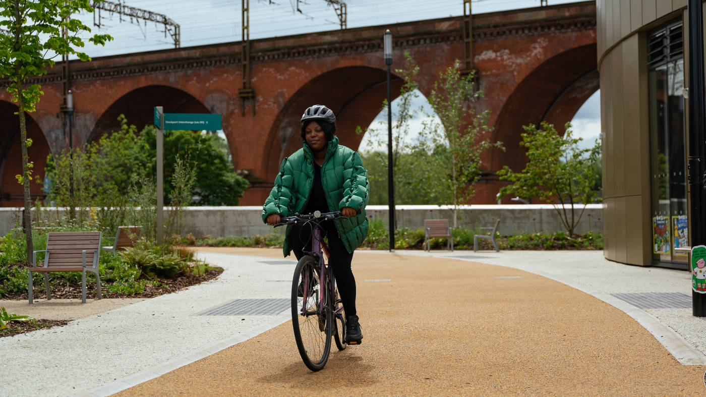 Woman riding a bike in manchester