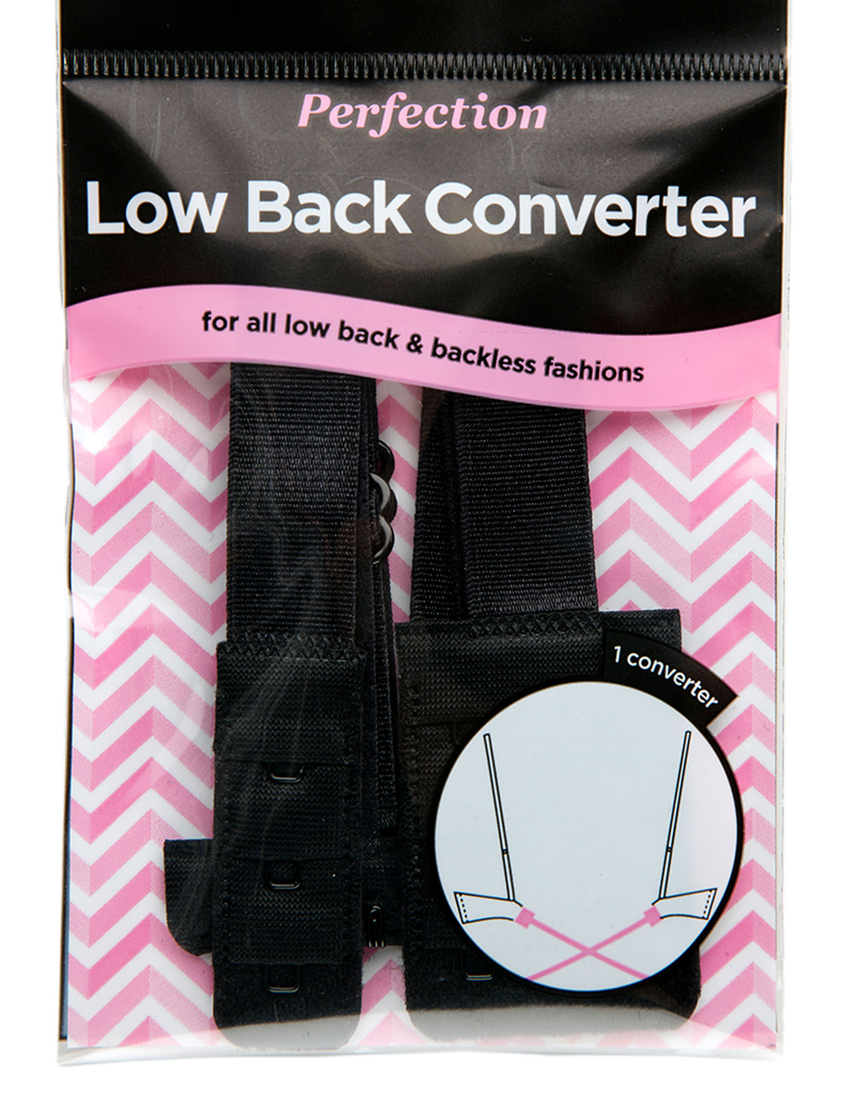 1 or 2 Hook Low Back Bra Converter by Perfection, Black