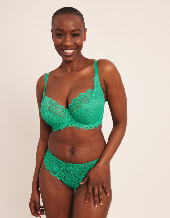 Slim Plus Size 36 38 40 42 44 46 E F Cup Ladies Underwear Bra Solid Color  Lace Ladies Bra (Color : Green, Cup Size : 85E)