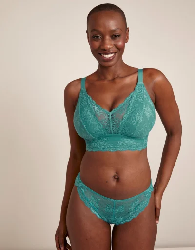Auden Bra Balconette Coverage Lightly Lined Lace Overlay Wide Strap Green  48dd for sale online