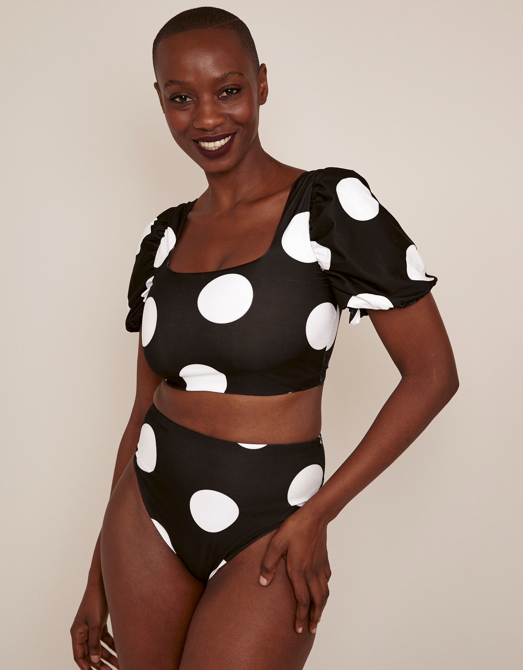 Black and white store bathing suit top