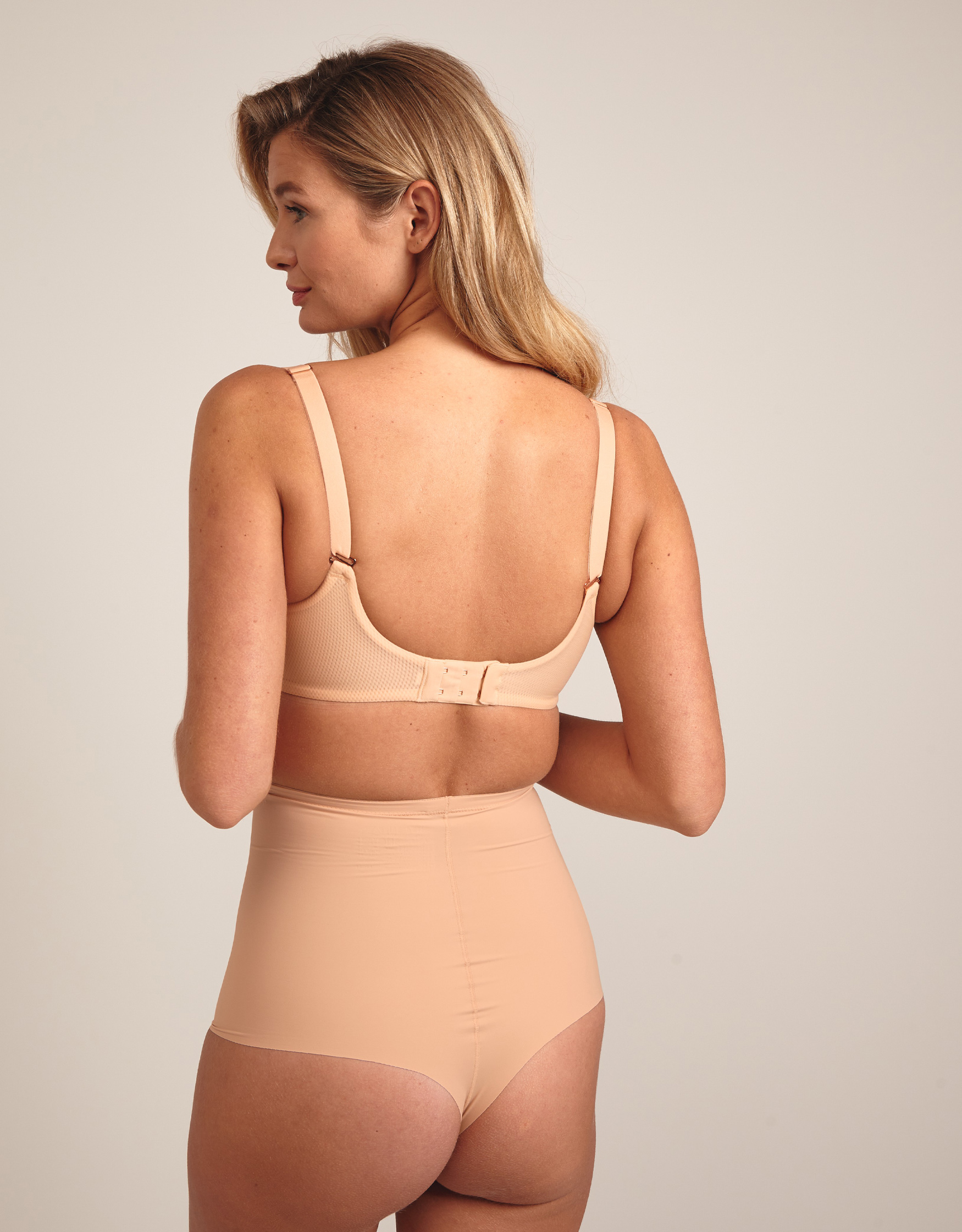 Sculpting High Waist Thong by Bye Bra Beige Shapewear Briefs