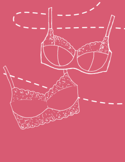 White illustration of two bras on pink background