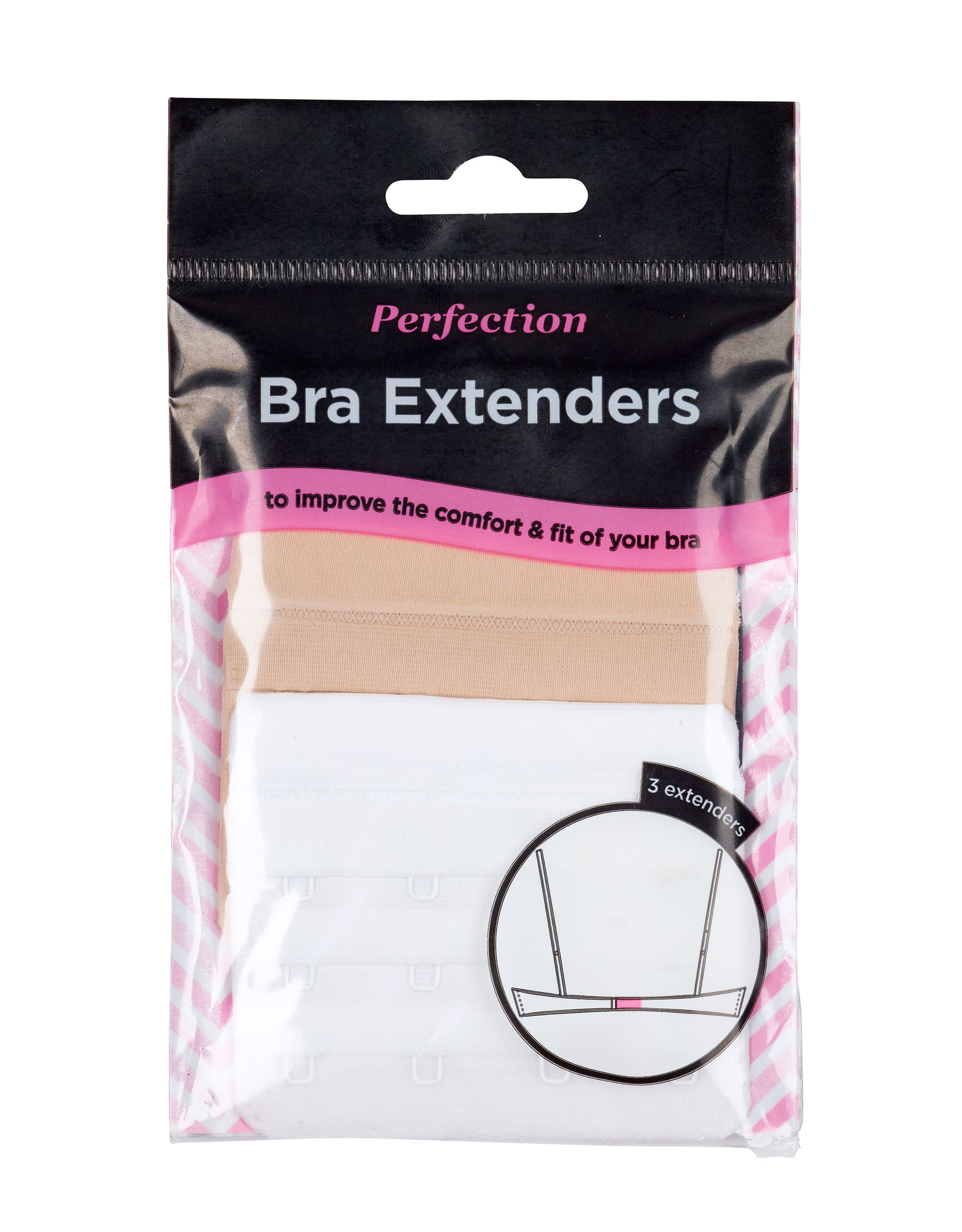 Bra Extender - 4 Hook (75mm) - BLACK - Bra Extension Strap - 1 x 4 Hook  Black