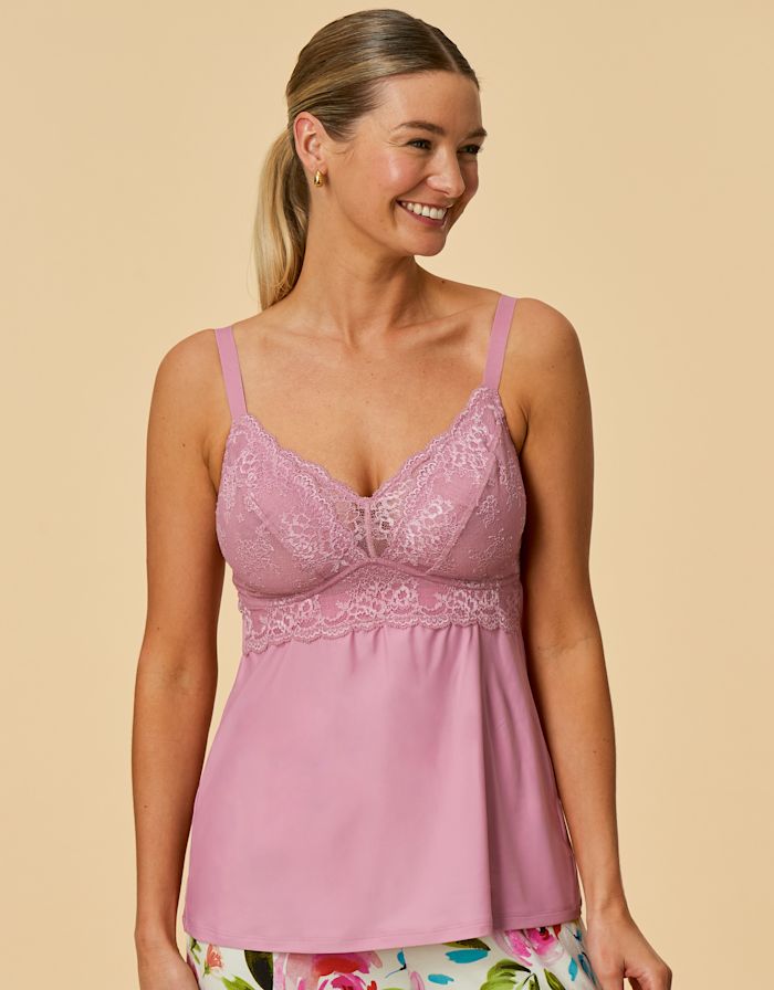 Bra Support Pj Top With Built In Bra Lace Women's Pajama Tops