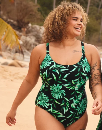 Sexy Dance M-XXXL Women 2 Piece Plus Size Bikini Beachwear Halter Neck Bathing  Suit High Waist Swimwear Floral Printed Swimsuit Green L 