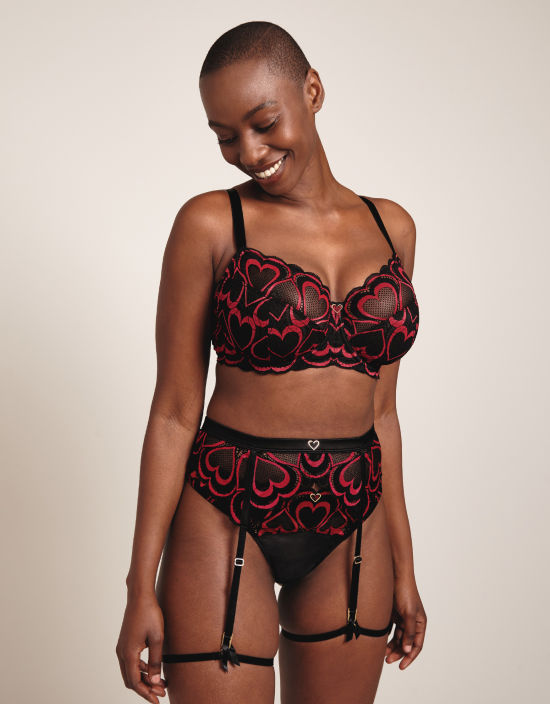 Heart-Print Lace Bralette & Garter Thong - One Size – Pure Romance