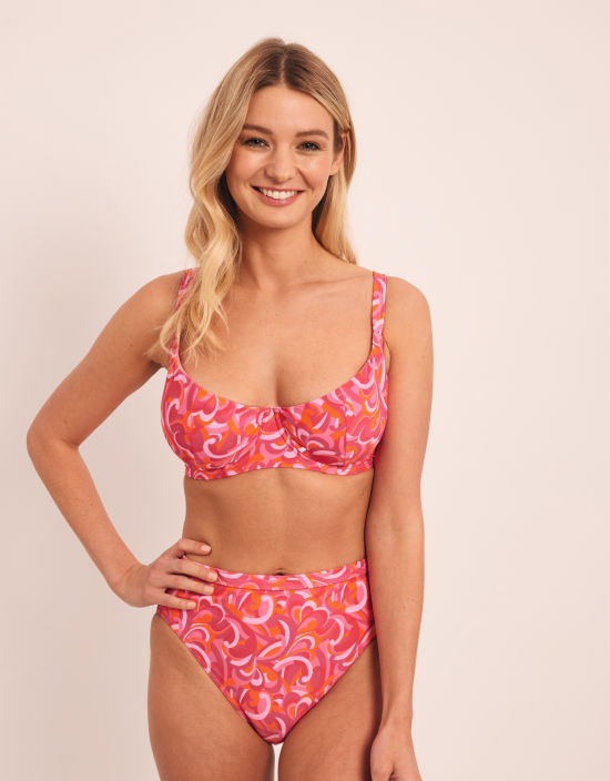 Retro Wave Bikini Top by Curvy Kate Swim | Pink | Plunge Bikini |  Bravissimo US