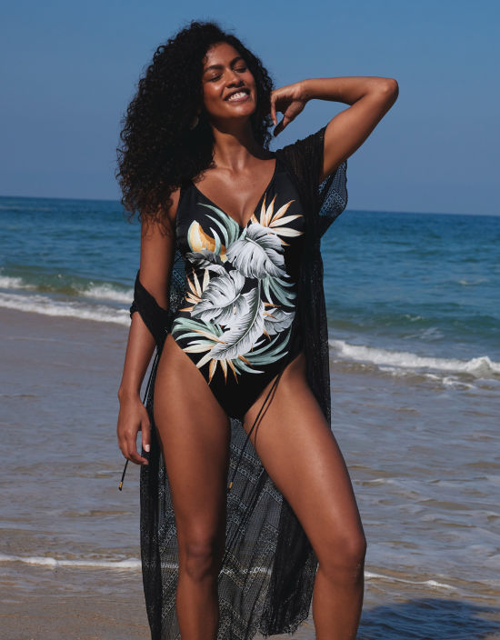Tummy Control Printed Plunge Swimsuit