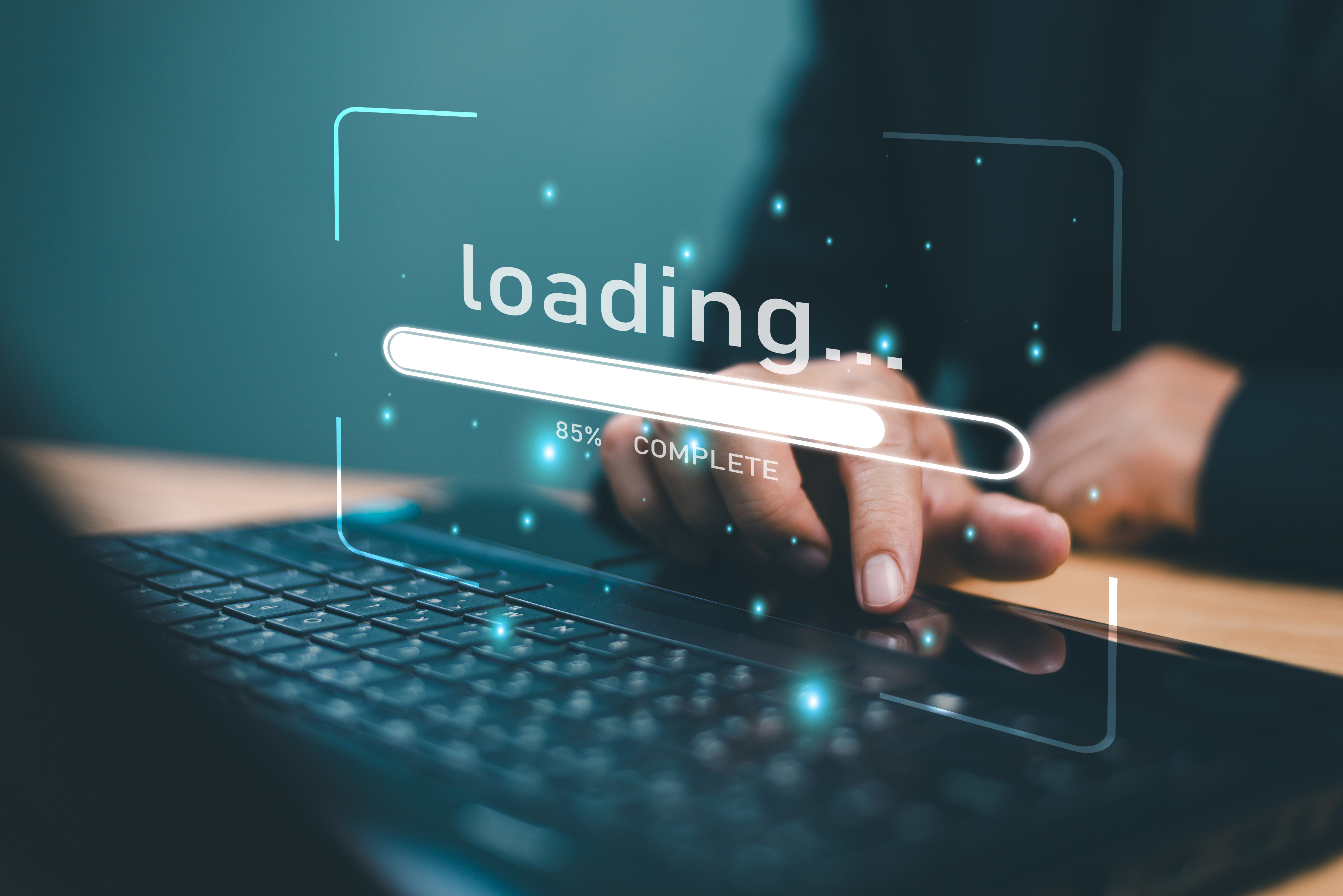 Internet loading speed performance displayed on laptop screen