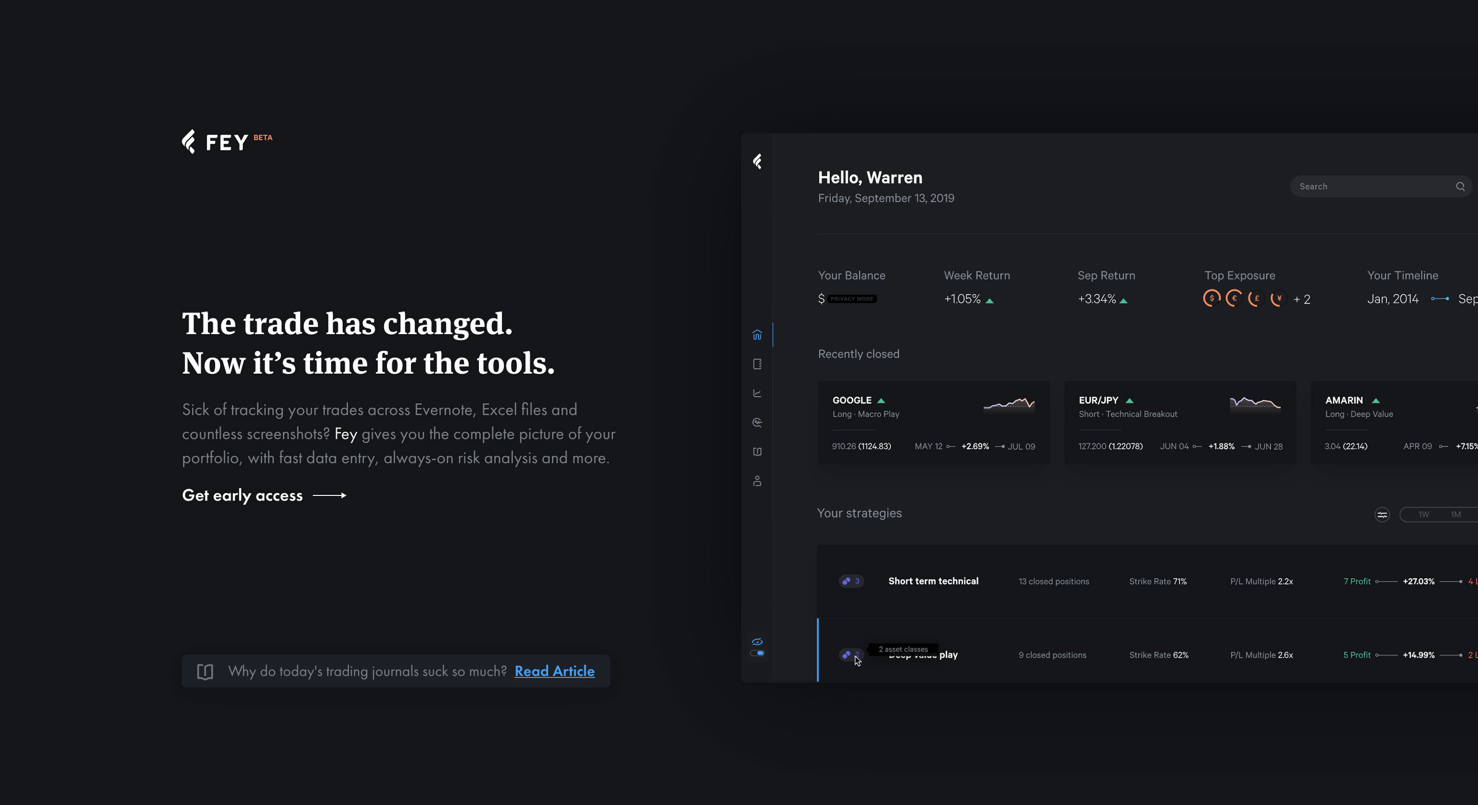 Feyapp.com, our trading journal platform's subscription landing page