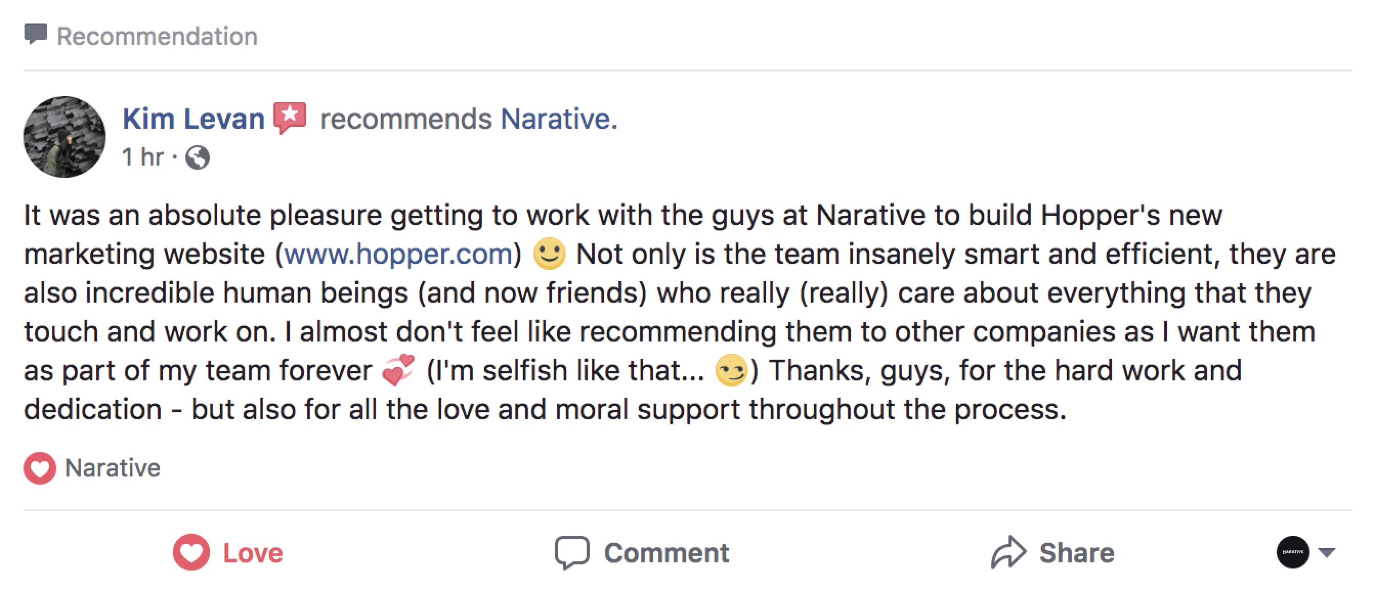 Kim Levan, Director of Recruitment at Hopper recommends Narative