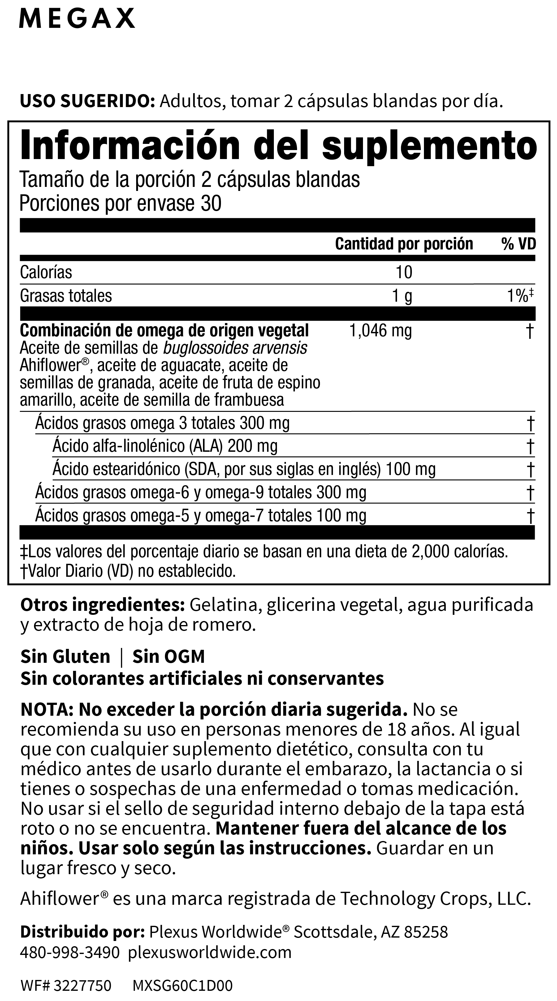 Plexus MegaX® Vitaminas de Omega 3 - Suplemento a base de plantas
