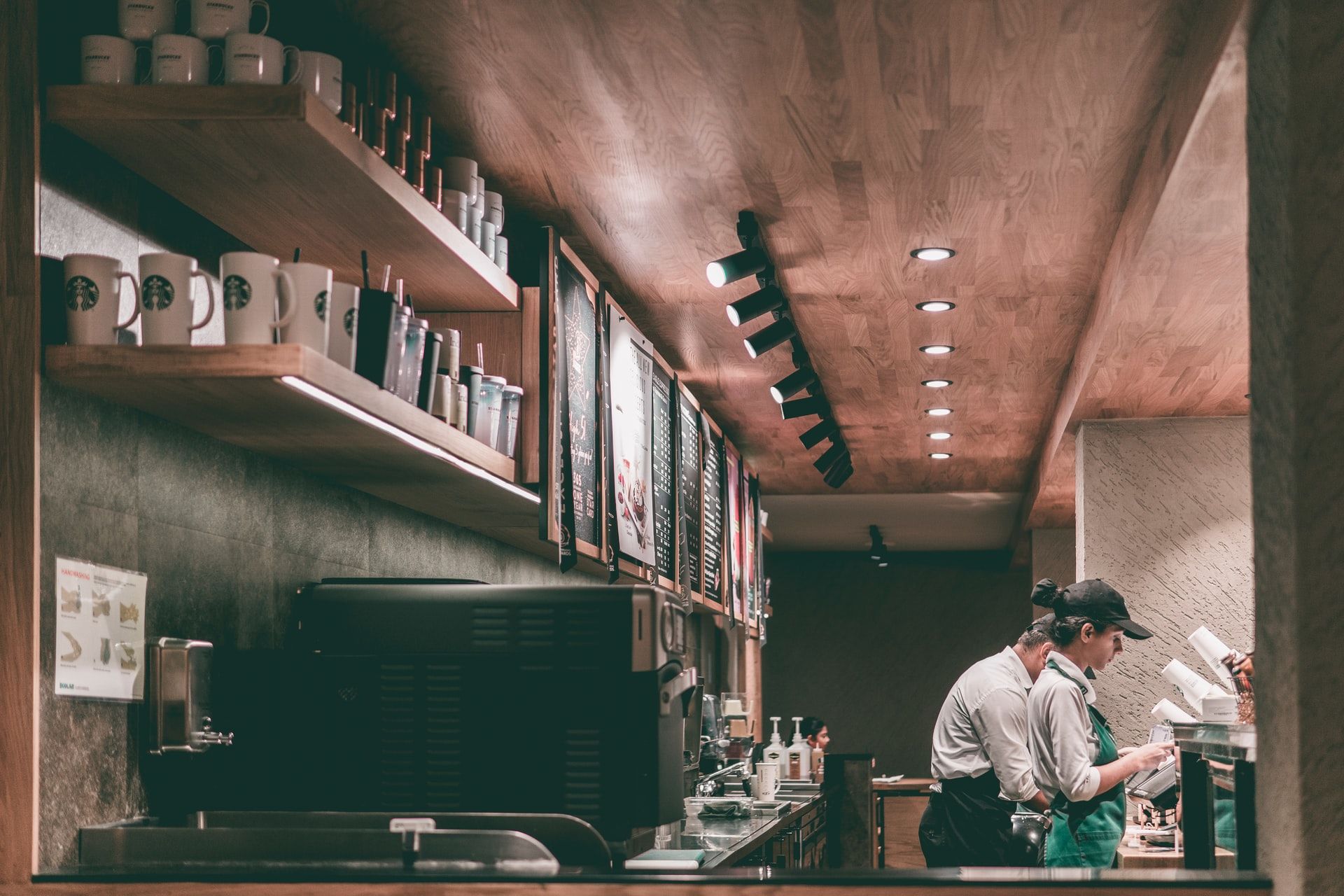 The counter of a Starbucks franchise