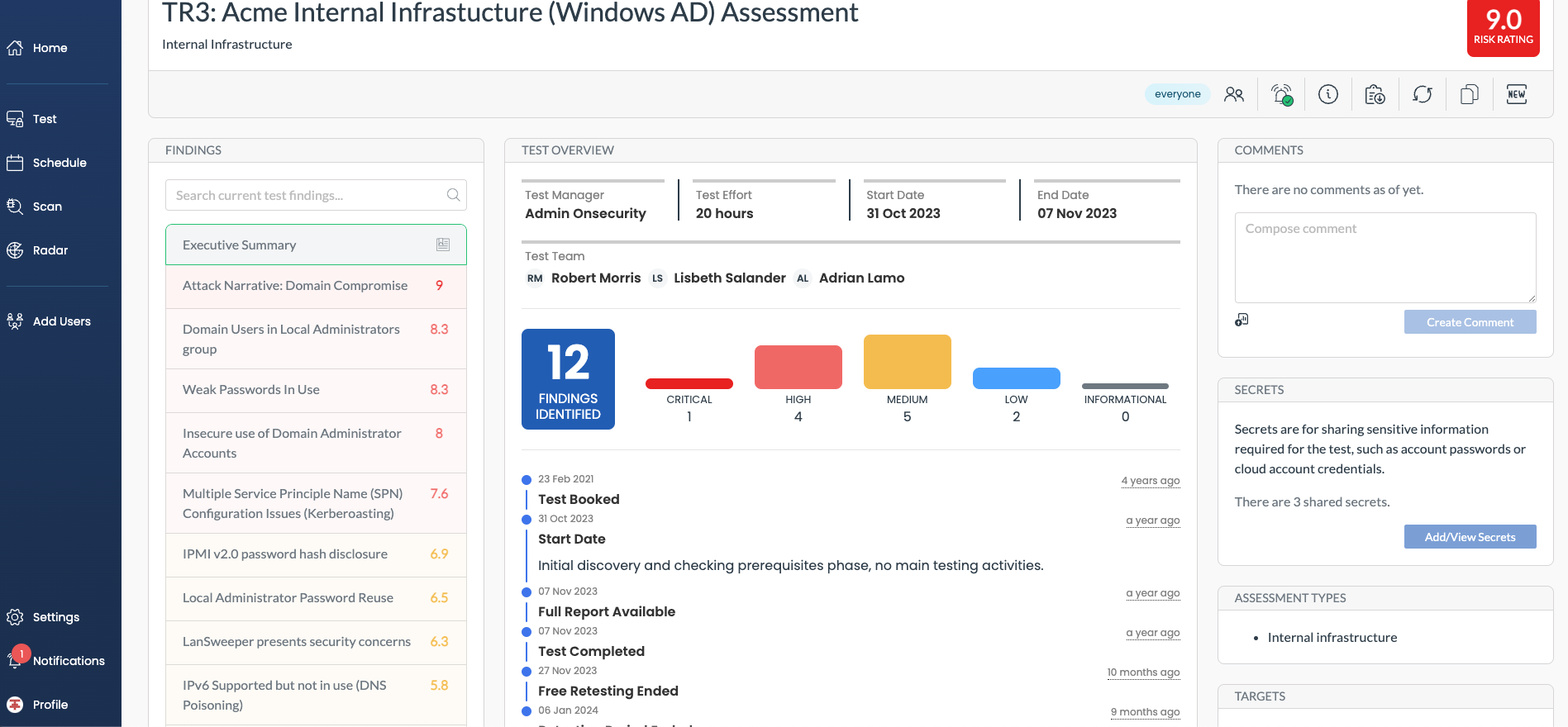 Internal Infrastructure Pentest Dashboard