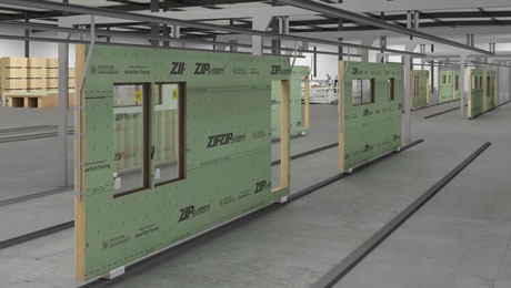 Panel construction in Plant Prefab's automated factory