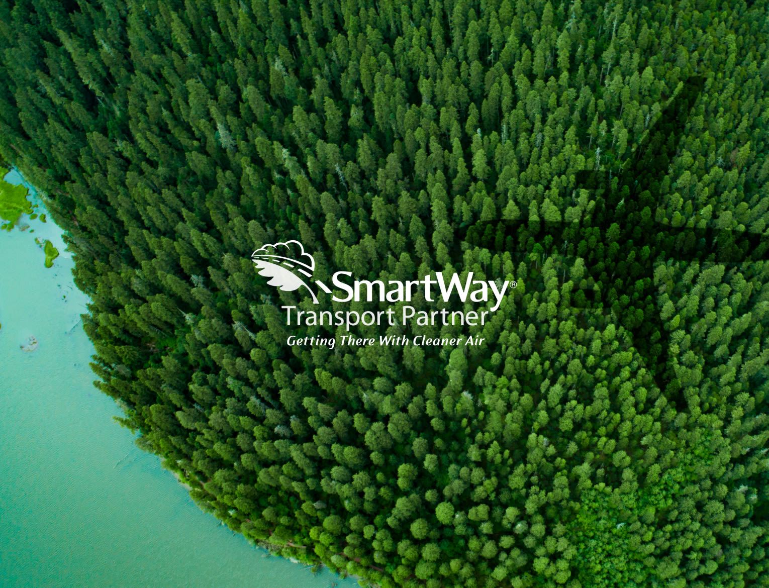 SmartWay logo on a photo of a birds-eye view of a forest