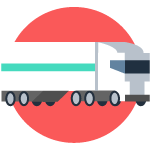 illustration of a truck in front of a red circle