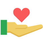 Illustration of a hand with a heart floating above it in front of a white circle