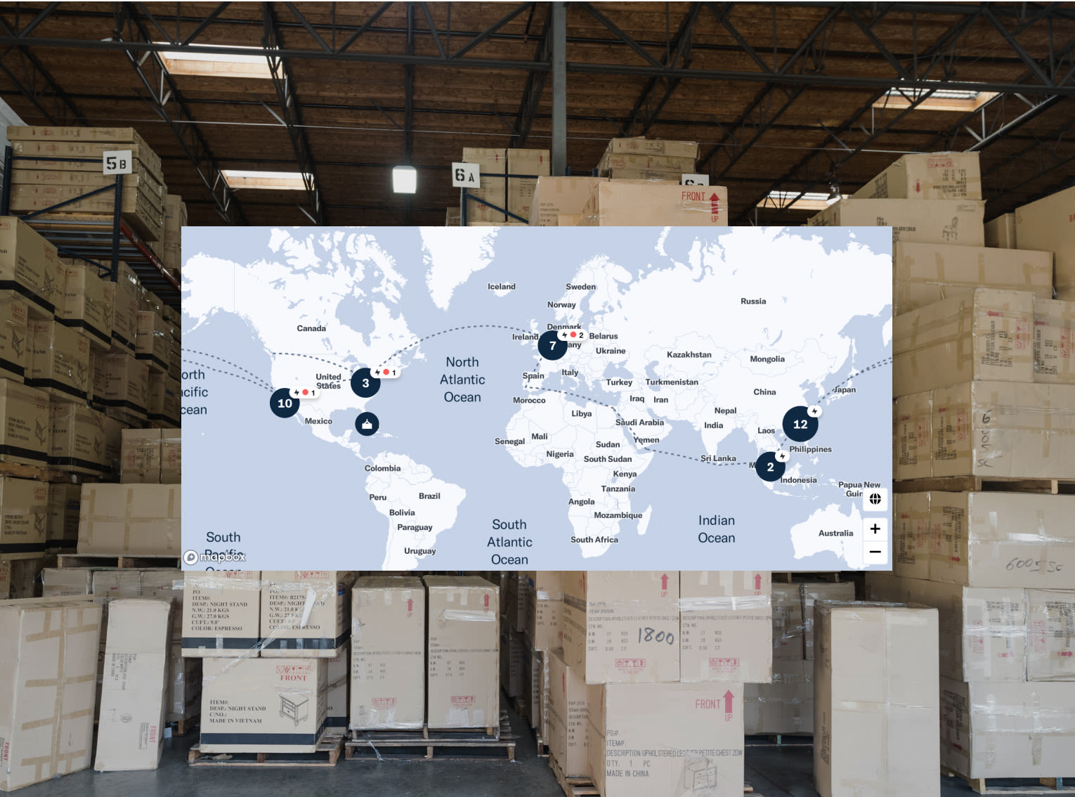 Screenshot of a map from the Flexport platform