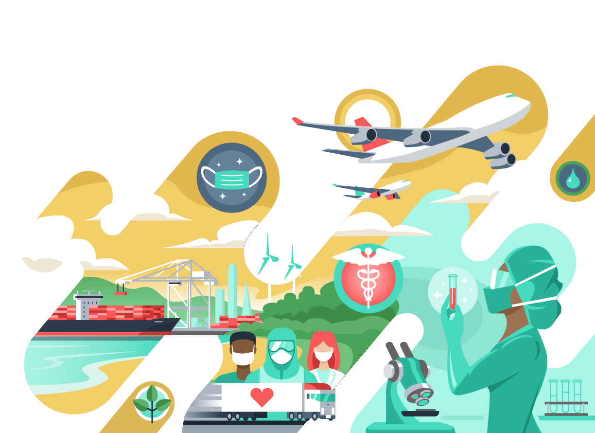 Illustration showing logistics as a positive force for social and environmental impact