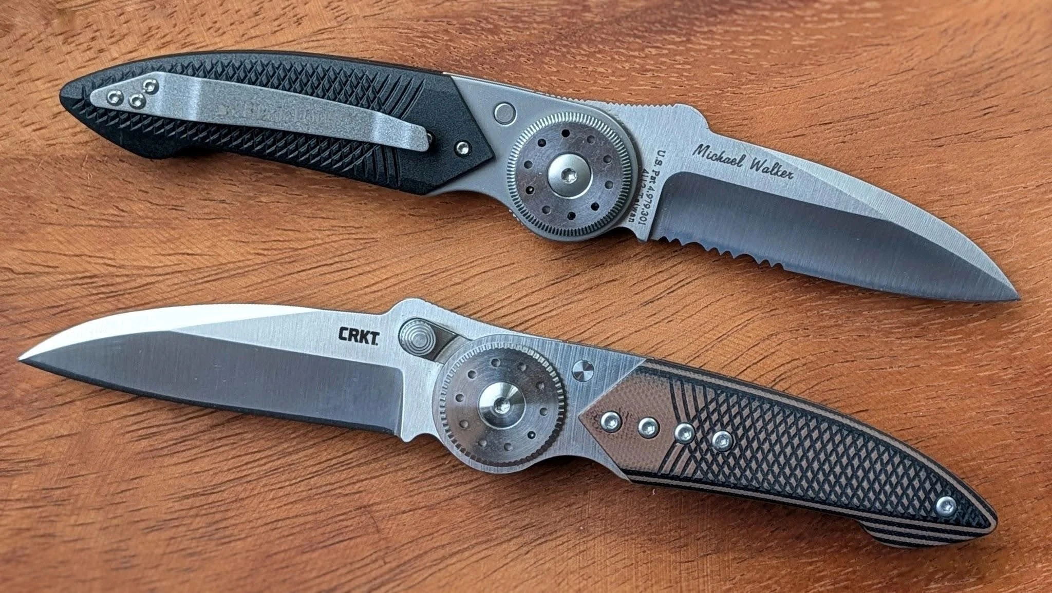The original BladeLOCK 2™ circa 2003 next to the Walker Blade Lock circa 2025