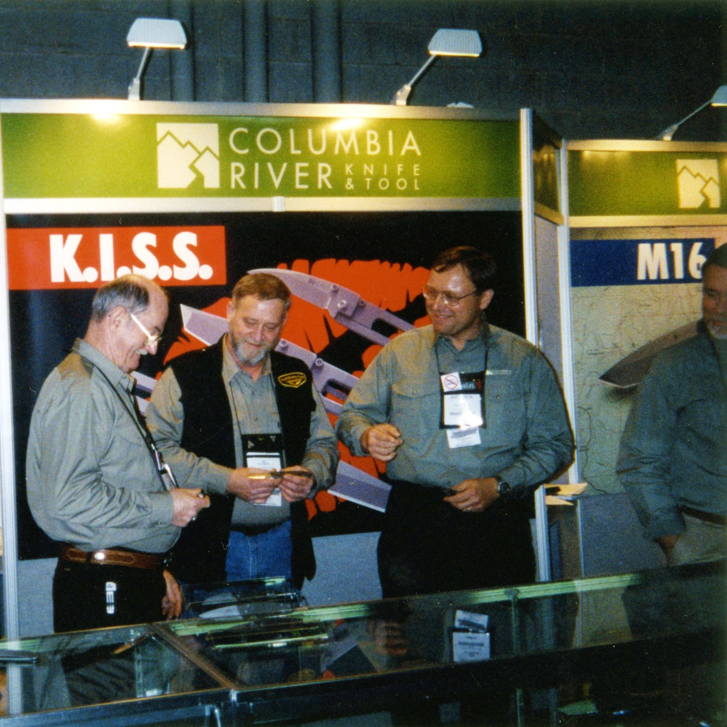 Ed Halligan, Kit Carson and Pat Crawford the Columbia River Knife & Tool booth