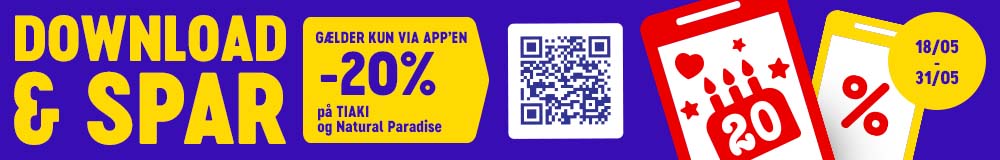 Download & spar gælder kun via app'en på TIAKI og Natural Paradise