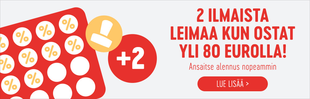 2 leimaa kaupan päälle yli 80 € tilauksiin!