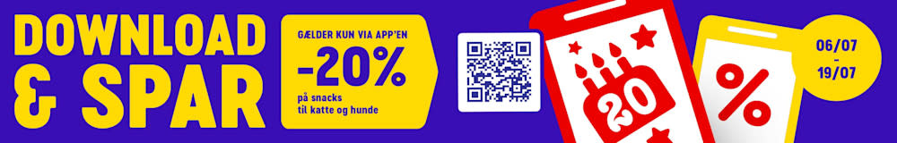 DOWNLOAD & SPAR: GÆLDER KUN VIA APP’EN -20% på snacks til katte og hunde. 06/07- 19/07.