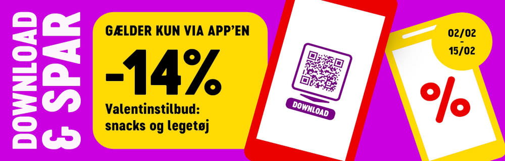 14% rabat på snacks og legetøj via appen