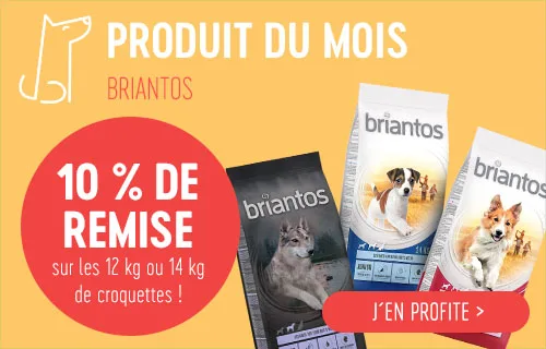 Obtenez 10% de réduction sur les sacs de 12kg et 14kg de croquettes de la marque briantos !