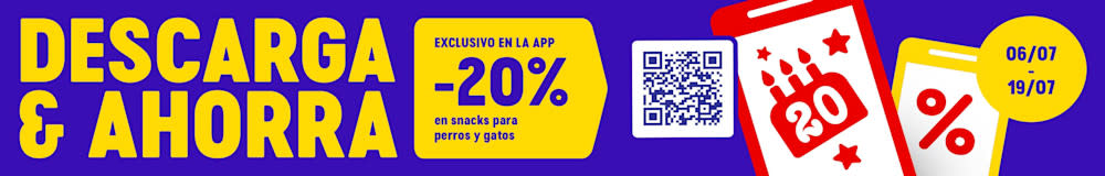 20% de descuento en snacks para perros y gatos exclusivo en la app
