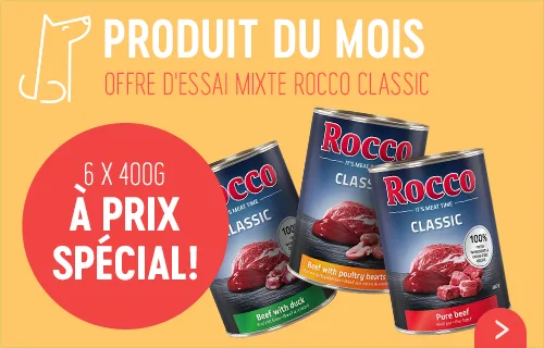Profitez de l'offre d'essai mixte Rocco Classic pour chien à prix spécial !