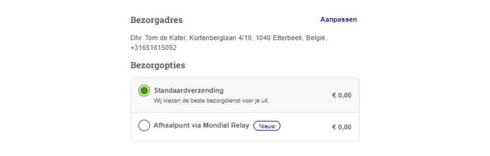 Selecteer bij het afrekenen 'Afhaalpunt via Mondial Relay'.