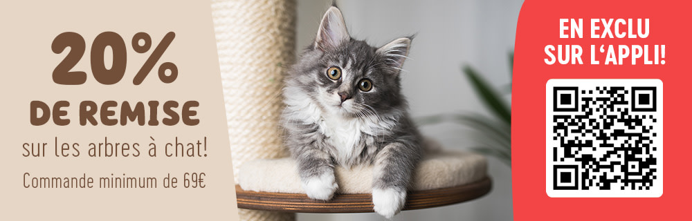 20% de réduction sur tous les arbres à chat en exclusivité sur l'appli bitiba
