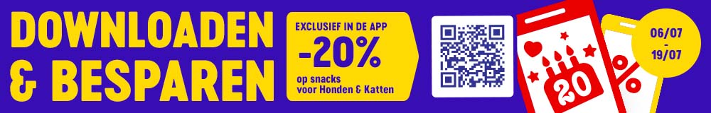 Exclusief in de App 06.07.-20.07: -20% korting op Honden en Katten snacks. Downloaden en besparen!