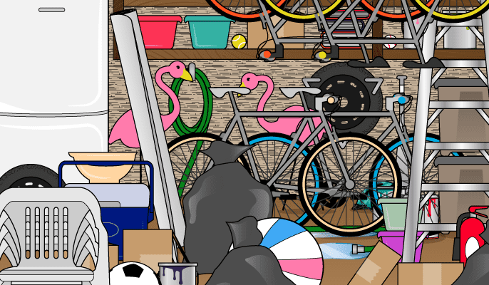 Find the cycling helmet in the garage