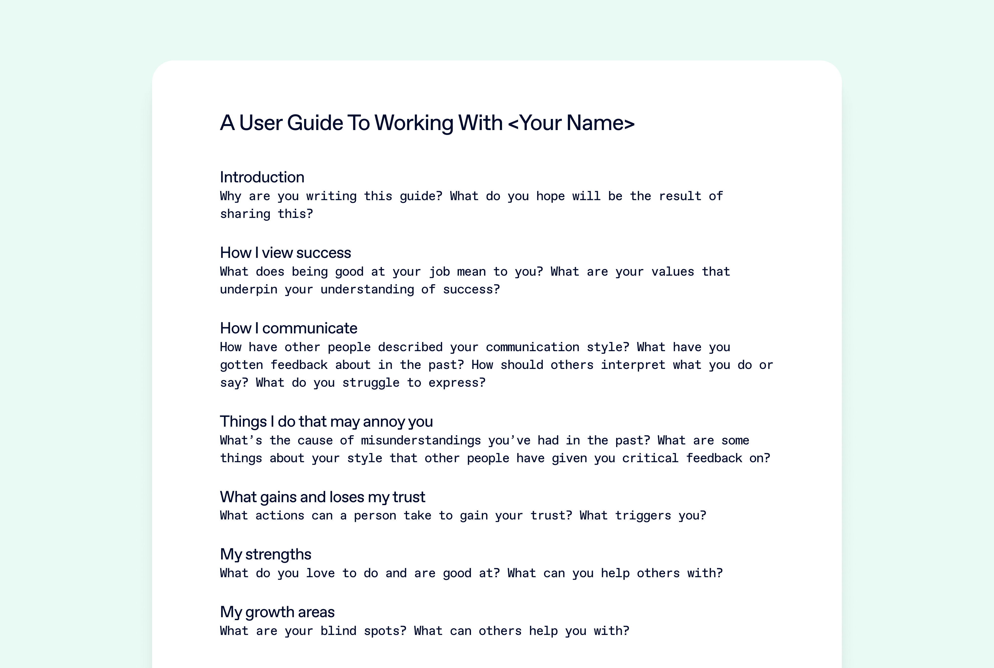 Julie Zhuo's user guide to working with you
