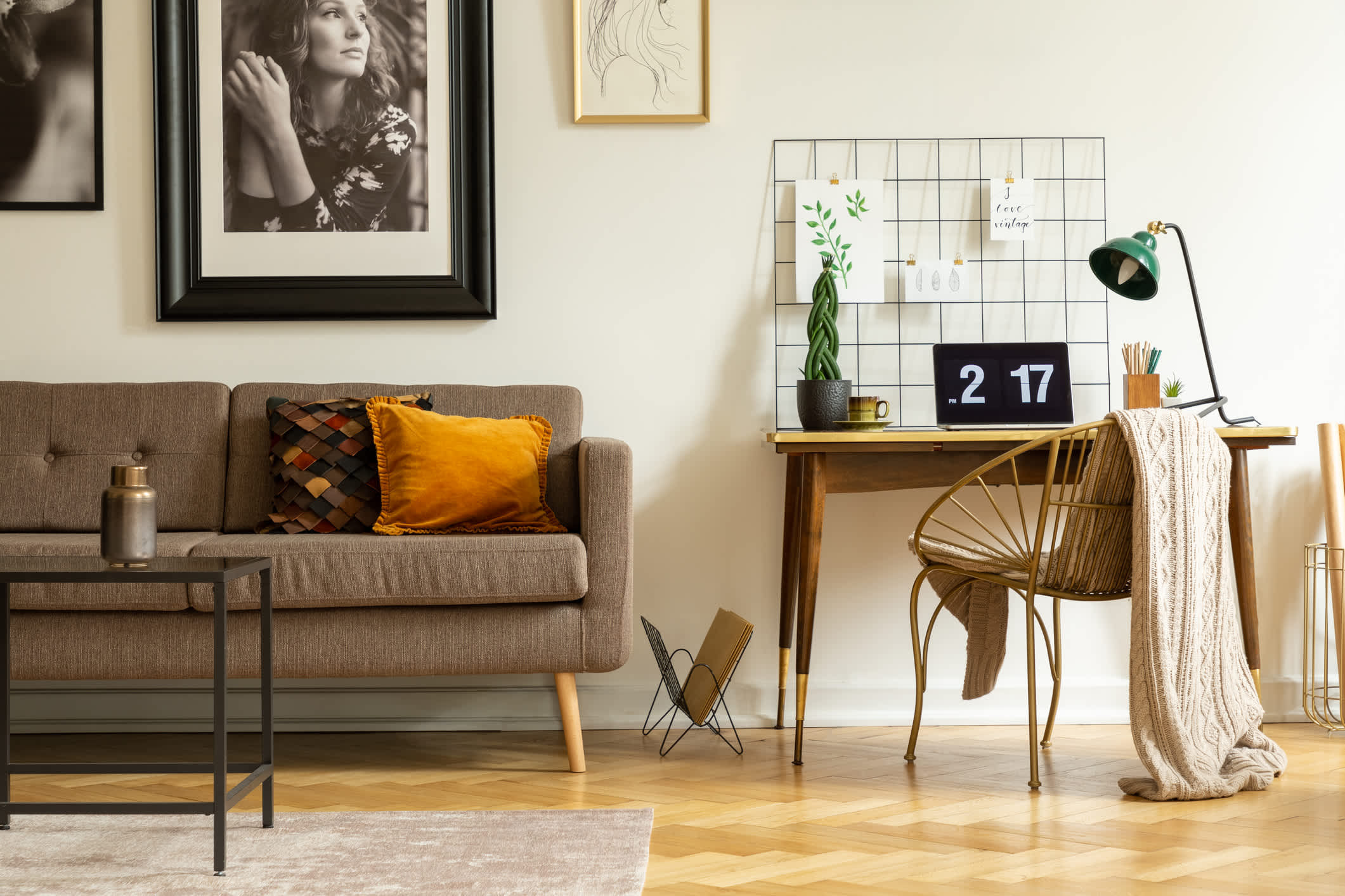 home office with green walls