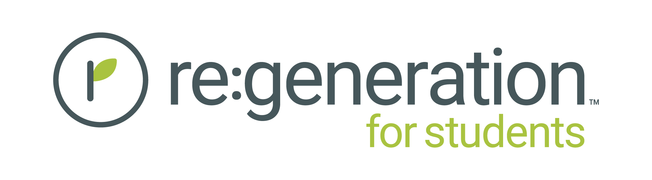 Re:generation for Students logo featuring a stylized leaf symbol, representing a Christ-centered recovery ministry for high school students.