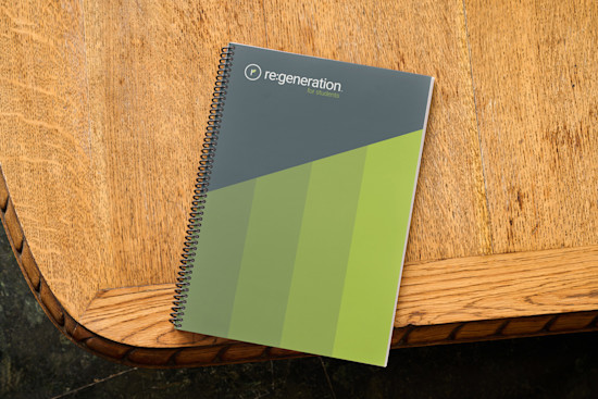 A student workbook from Re:generation for Students, designed to guide teens through Christ-centered recovery and discipleship.